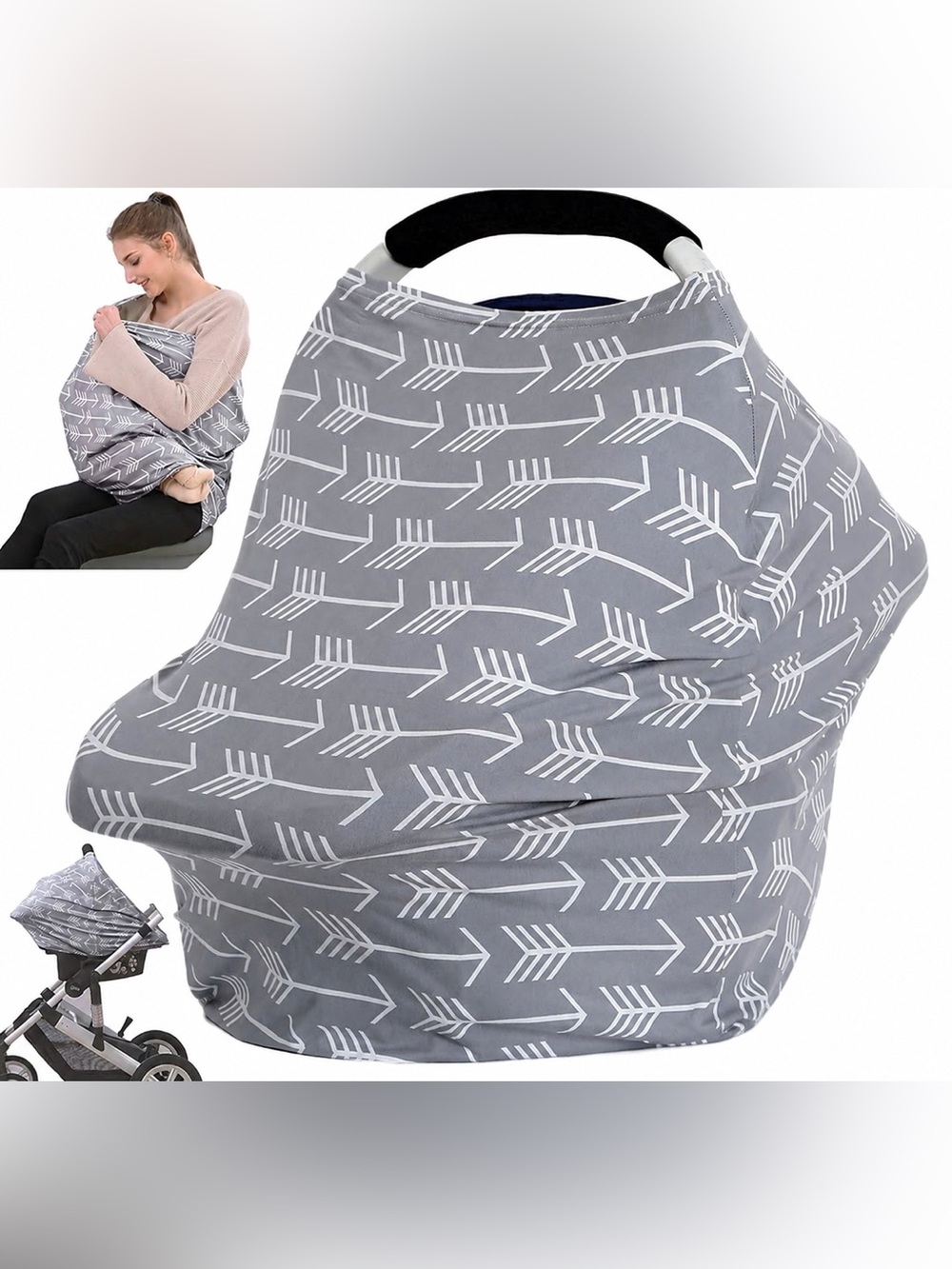 Hicoco Multi Use Nursing Cover Car Seat Cover Gray White Arrow Print